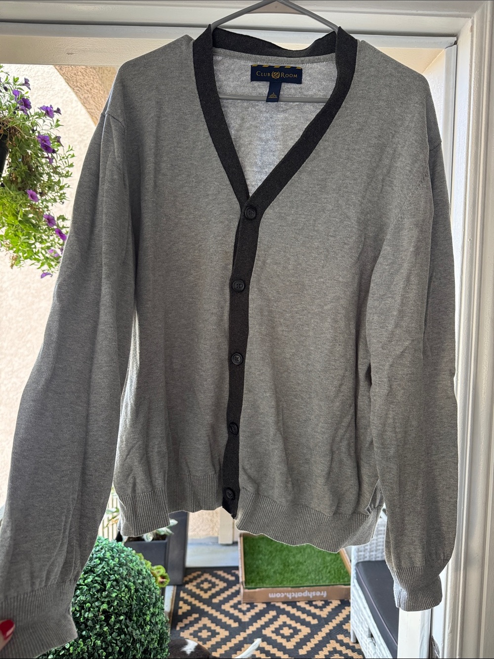 Club Room Light Gray Cardigan with Dark Charcoal Trim